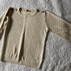 Cream Knit Sweater with Button Accents